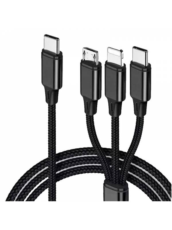 KIT CABLE 3 EN 1 USB A TYPC-C   MICRO USB  LIGHTNING 1.5A PN: OUCFB3IN1B EAN: 5907595457453